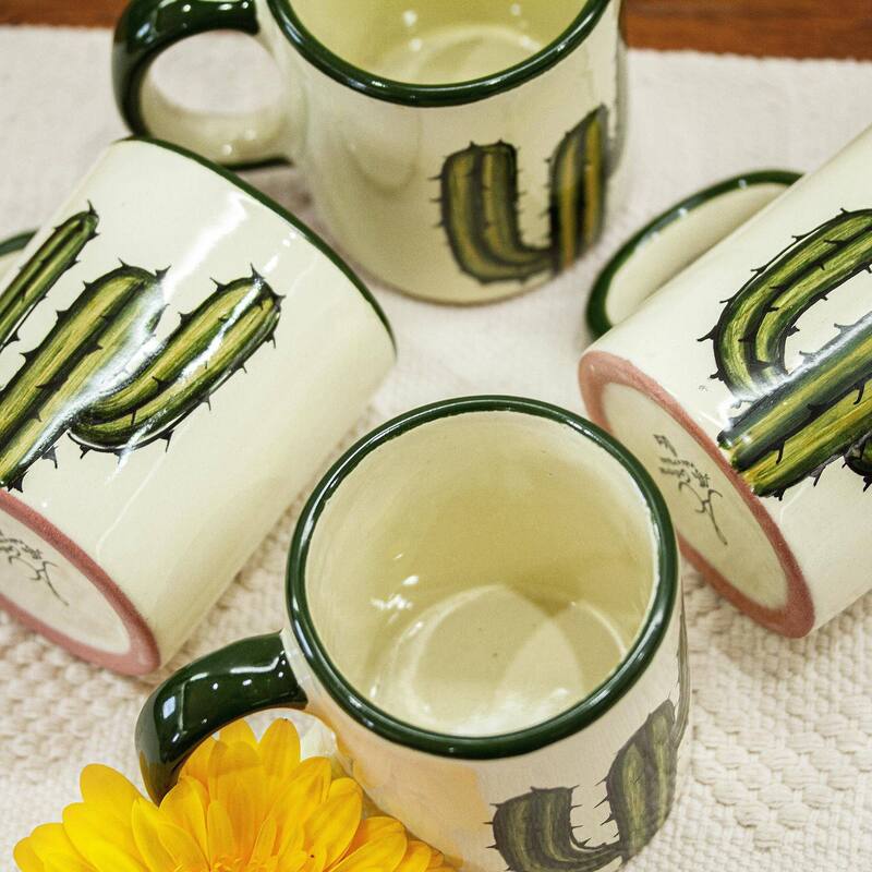 Novica Handmade Saguaro Ceramic Mugs (Set Of 4)