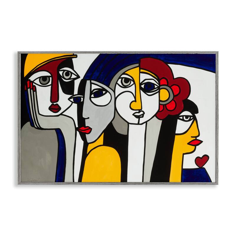 Stupell Primary Hues Faces Portrait Framed Giclee Art Design By Ruth Fromstein - 18 x 12 - Grey