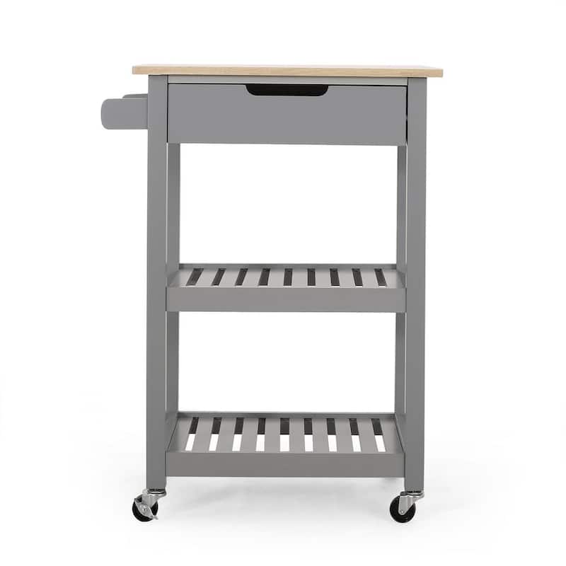 Compact Wooden Kitchen Cart with Wheels Shelves and Drawer by Christopher Knight Home