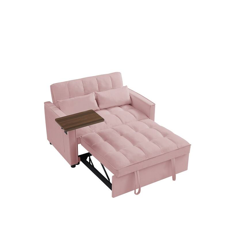 Modern Style Velvet Upholstered Sleeper Sofa with Table Board