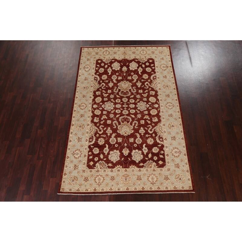 Vegetable Dye Floral Chobi Peshawar Oriental Wool Area Rug Handmade - 6'1" x 9'4"