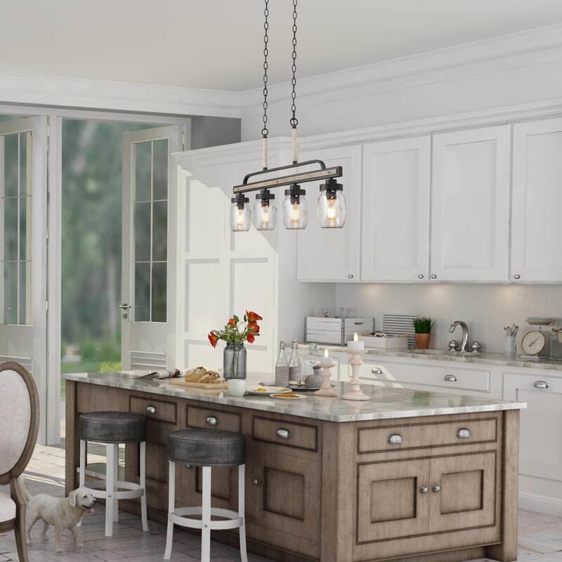 Modern Farmhouse 3/4-Light Mason Jar Glass Chandelier for Kitchen Island