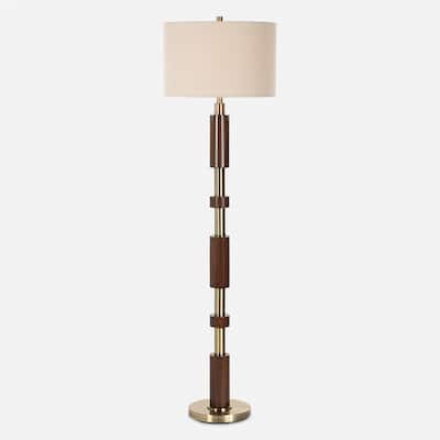 Stacked Wooden Floor Lamp with Drum Shade - 62.5" - Brown and Brass Plated