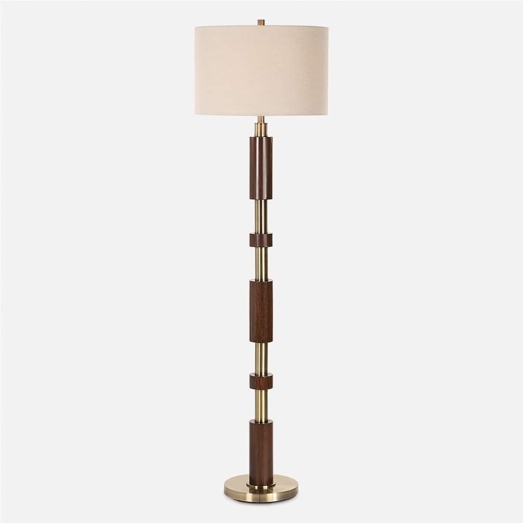 Stacked Wooden Floor Lamp with Drum Shade - 62.5" - Brown and Brass Plated