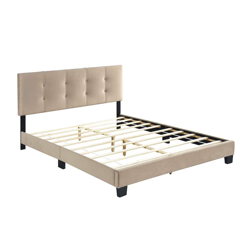 Light Brown Upholstered Solidwood Platform Bed 1pc