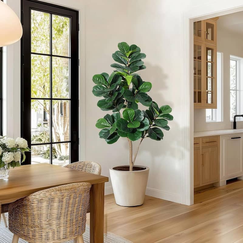 Artificial Fiddle Leaf Fig Tree with Black Planter Pot for Home Decor