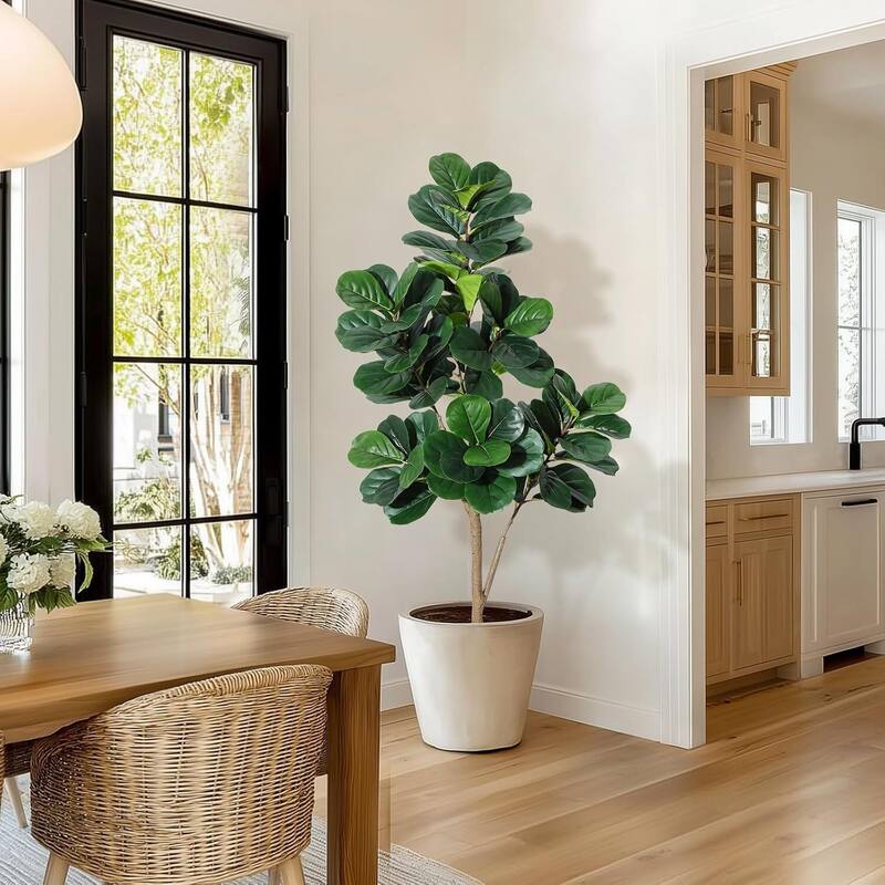Artificial Fiddle Leaf Fig Tree with White Planter Pot for Home Decor