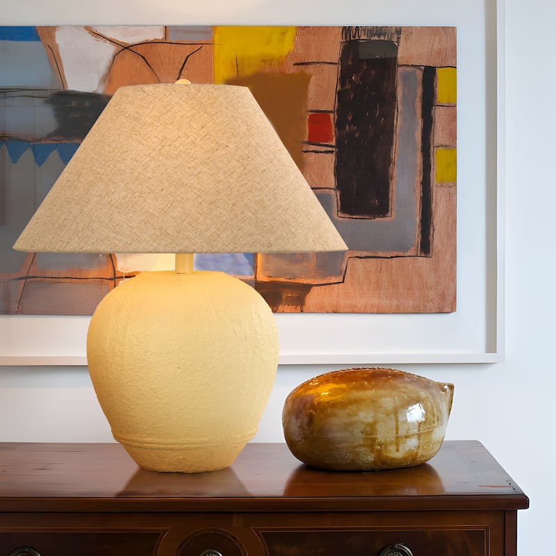 21.6" Modern Ceramic Table Lamp With Linen Shade for Living Room Bedroom