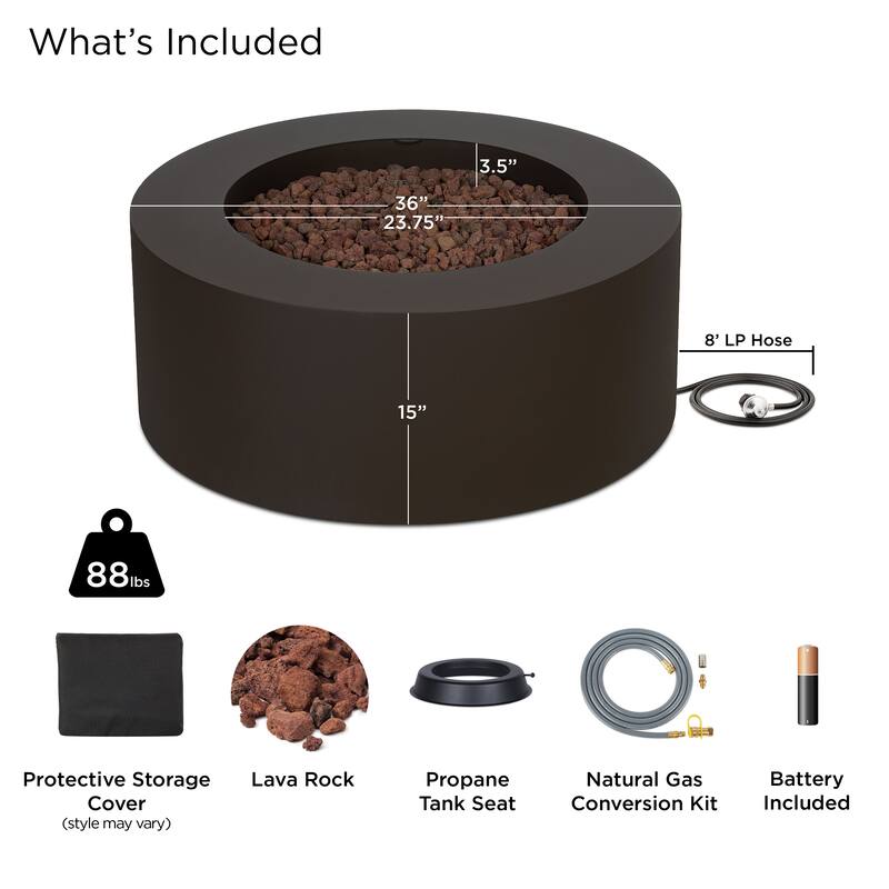 Aegean 36" Round LP Fire Table w/NG Conversion kit by Real Flame