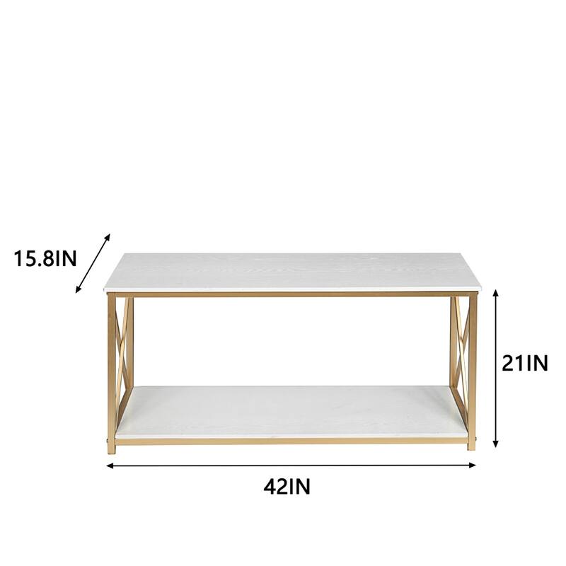 2-Tier Console Table, Gold Sofa Entry Table with Faux Marble Top