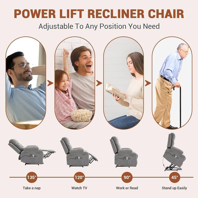 Oversized Electric Power Lift Recliner Chair, Recliners for Elderly With Heat and Massage