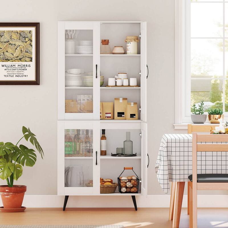 Costway Kitchen Pantry Cabinet with Translucent Fluted Doors & - See Details