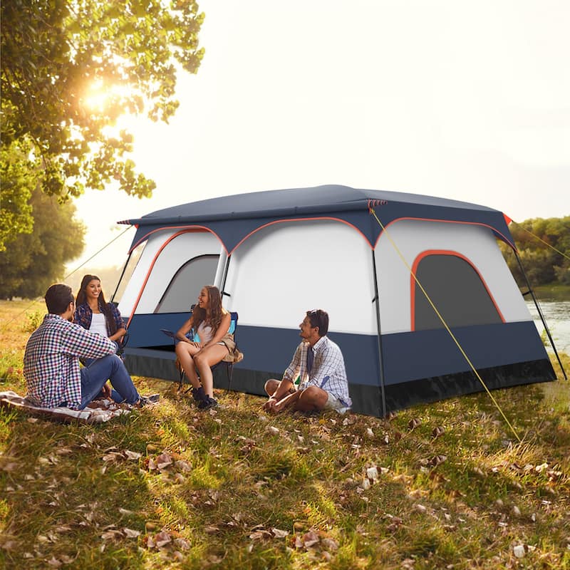Gymax 10-Person Camping Tent with Porch Large Family Cabin Tent w/ 2