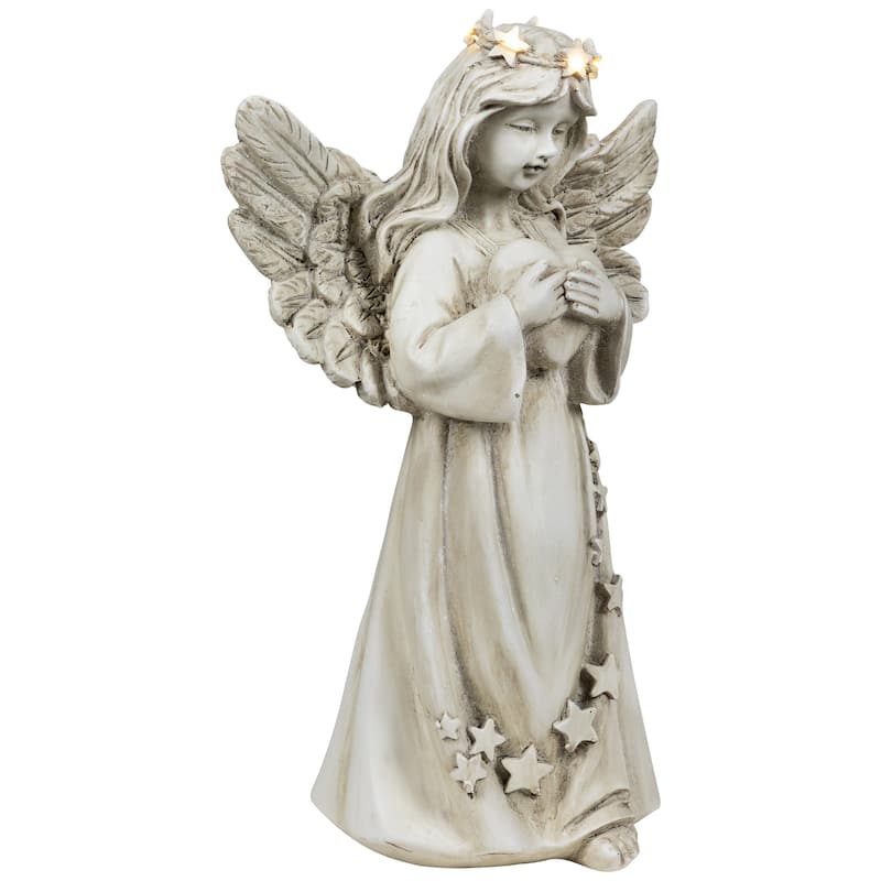 LED Lighted Angel Holding Heart Statue - 11.75"