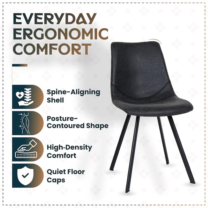 Markley Modern Ergonomic Leather Dining Chair with Black Steel Legs, Scratch-Resistant & Comfortable Kitchen Chair
