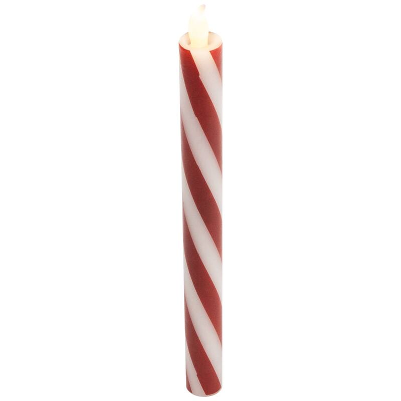 Flickering Candy Cane Striped Flameless Tapered Christmas Candles - 9.5" - Red and White - Set of 4