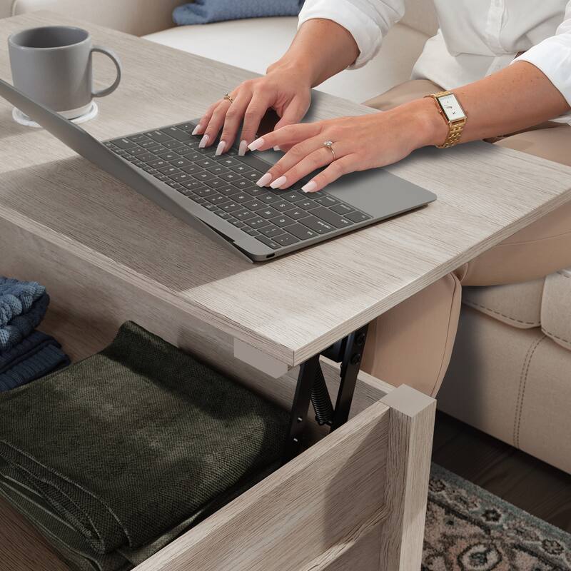 Wood Lift-Top Coffee Table with Spacious Surface, Brown - 36.14" L x 36.14" W x 19.29" H