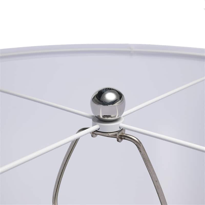 D18x32.2" Silver Round Table Lamp with White Fabric Shade
