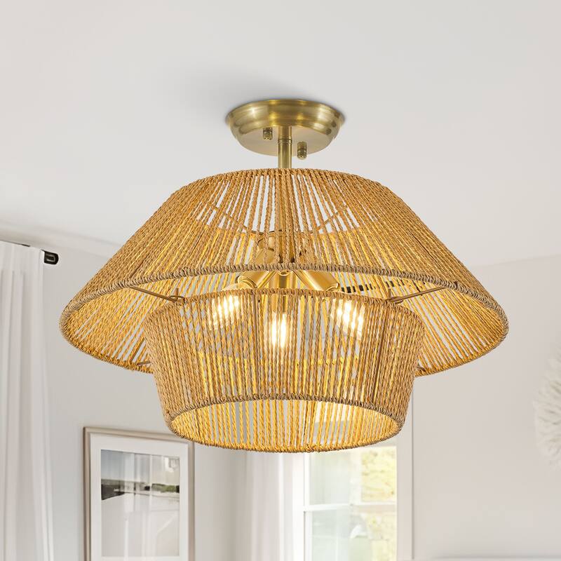 Starsky 3-Light 19.7in Rattan Handwoven Semi-flush Mount