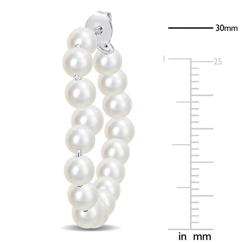 Miadora 4.5-5mm Cultured Freshwater Pearl Open Heart Hoop Earrings in Sterling Silver - 30 mm x 4.9 mm x 4.9 mm