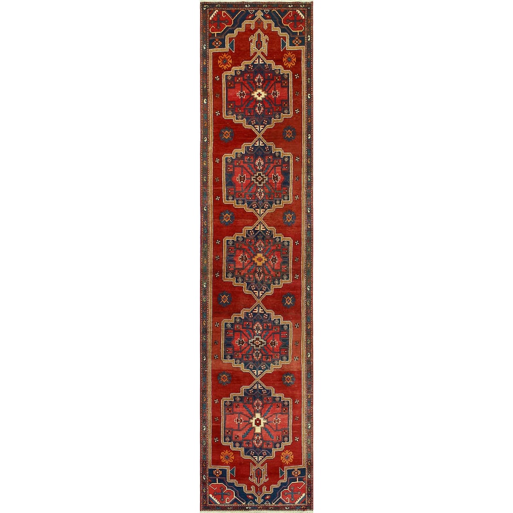 Fine Vintage Distressed Averie Red/Navy Runner - 3'2" x 15'0"