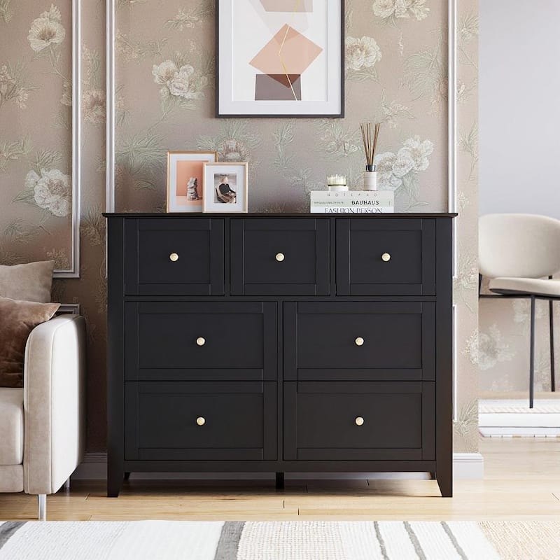 7 Chest of Drawer Dresser, for 48 Inch TV - Black