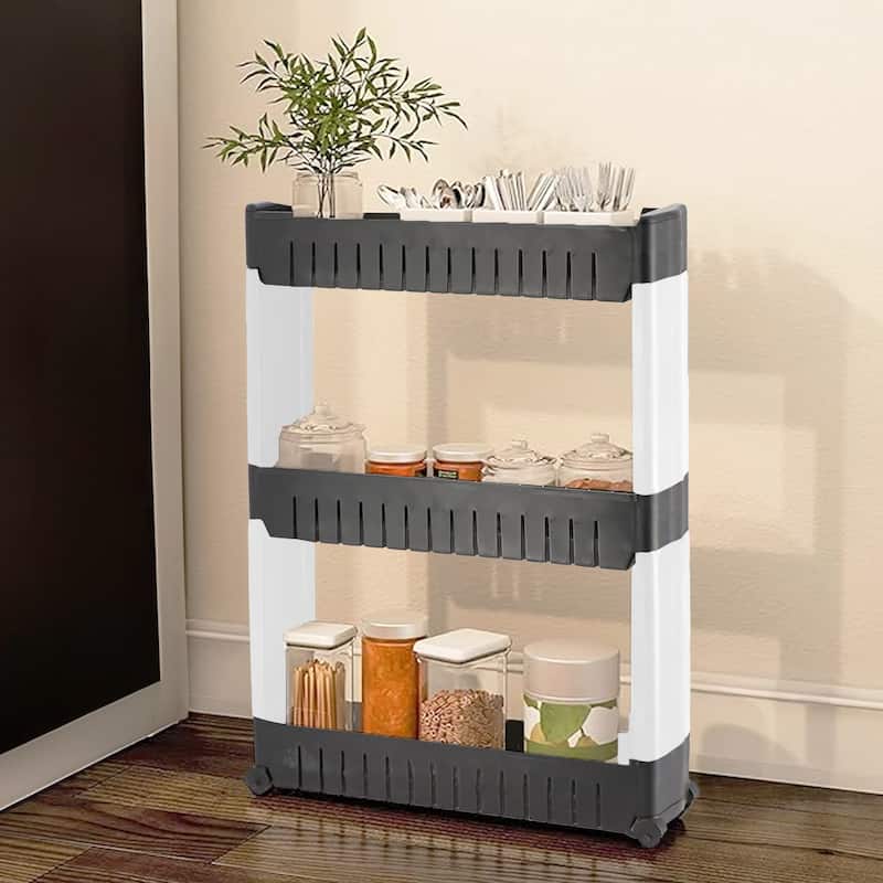Multi-Purpose Slim Rolling Cart - 3-Tier Utility Organizer - 28.5" H x 21.5" L x 5.1"W