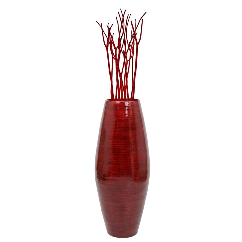 Uniquewise Tall Cylinder Bamboo Floor Vase Decorative Accent for Hotel Lobbies and Spa, Perfect Decor for Living Room or Hallway - Red