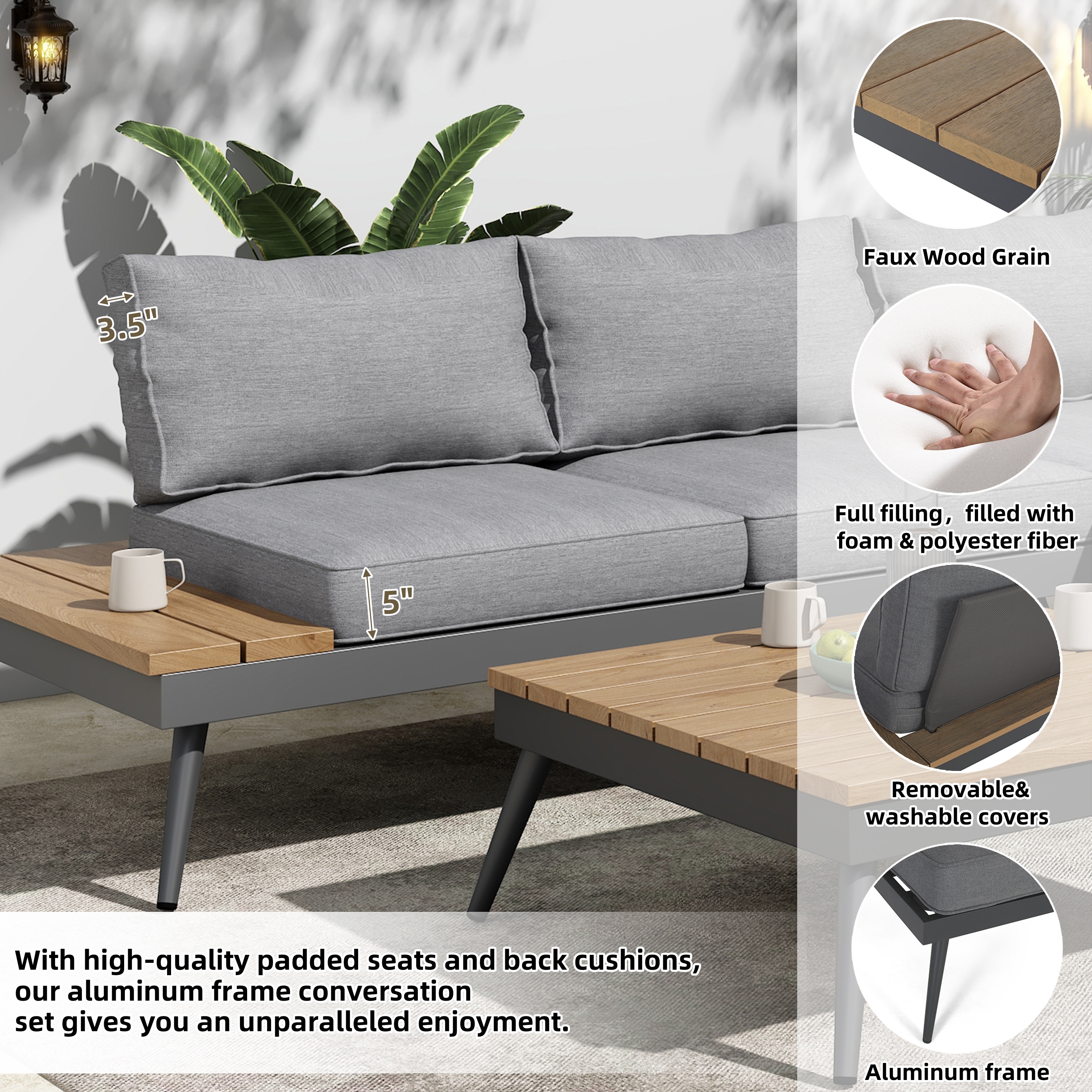 Outdoor V-Shaped 4-Piece Alum Patio Sofa Set