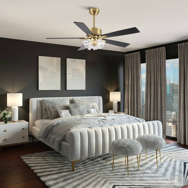 52" Modern Gold Acylic Flower Diammable Ceiling Fan with Light and Remote