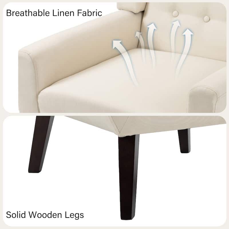 Modern Accent Chair Cotton Linen Upholstered Chair for Living Room