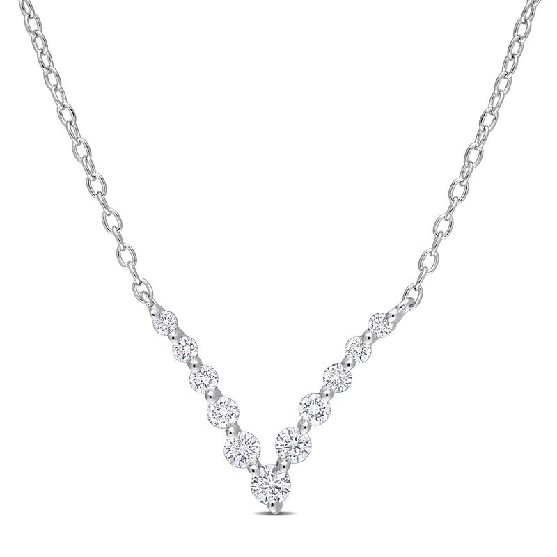 1/3ct TDW Lab-Grown Diamond Graduated V Necklace in Platinum Silver