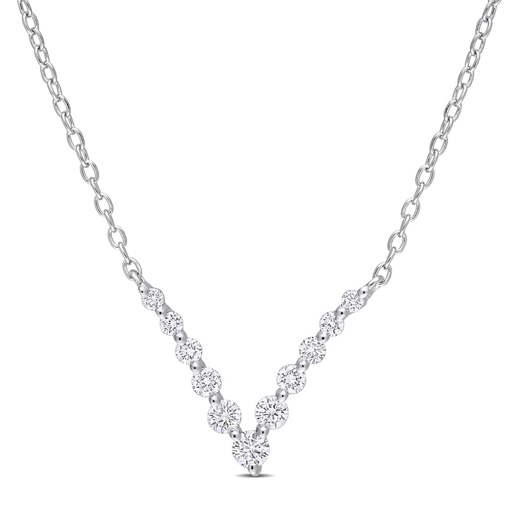 1/3ct TDW Lab-Grown Diamond Graduated V Necklace in Platinum Silver