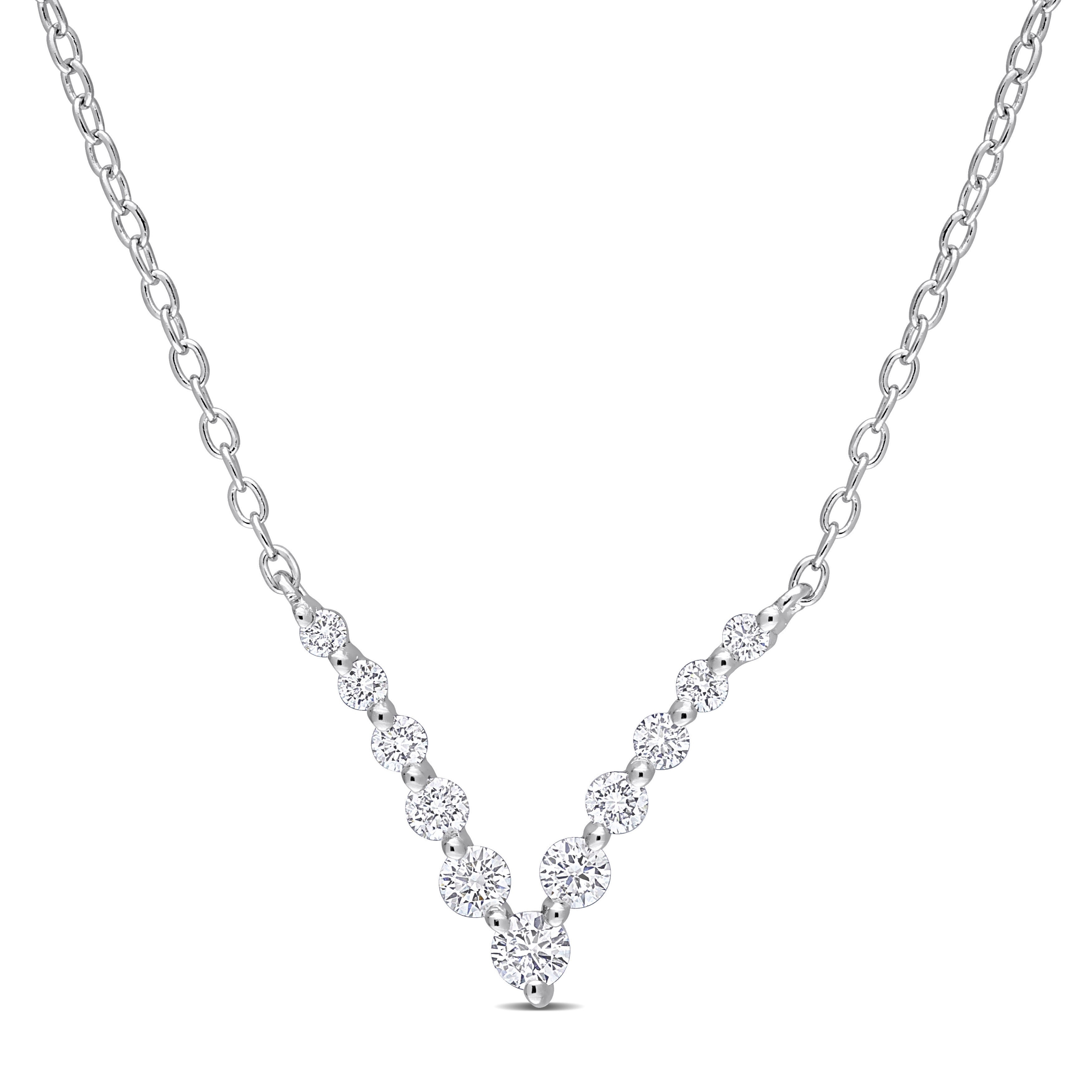 Miadora 1/3ct TDW Lab-Grown Diamond Graduated V Necklace Platinum Silver