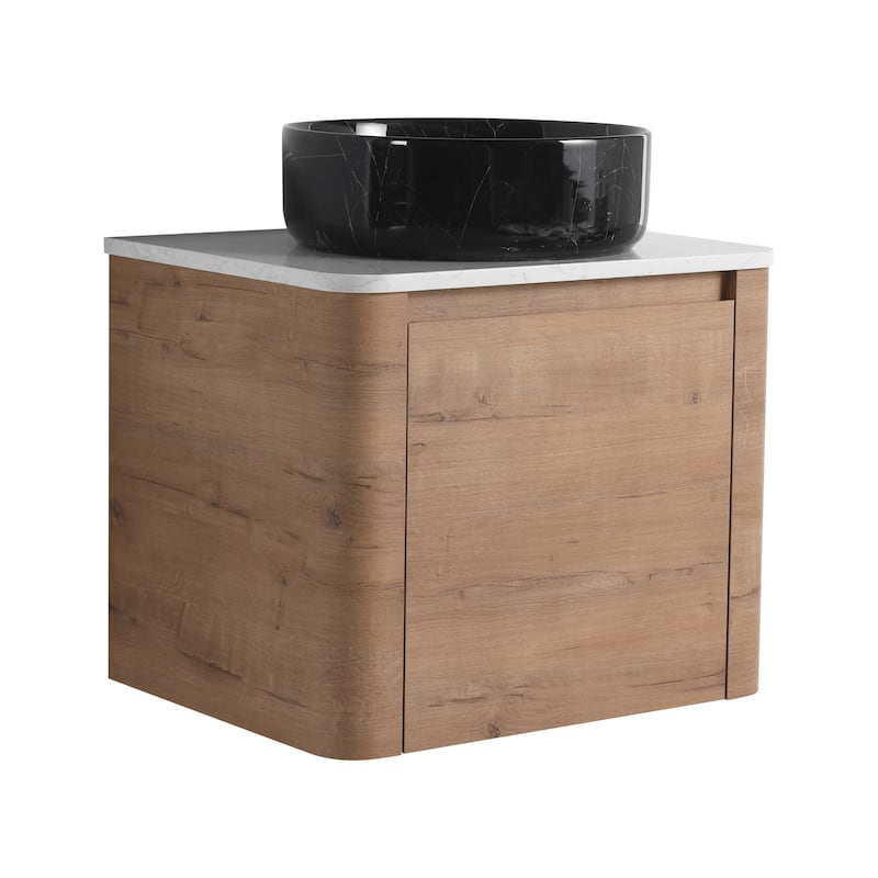 24'' Wall-Mounted Bathroom Vanity With Ceramic Art Sink & 1-Soft-Close Door,KD-Packing, Plywood
