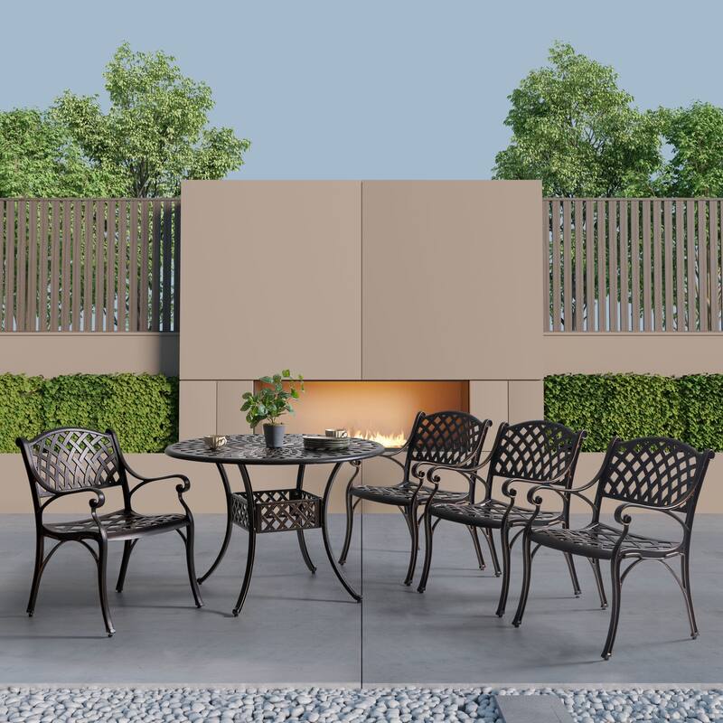 Outdoor 2-Piece Patio Cast Aluminum Dining Chairs with Armrests