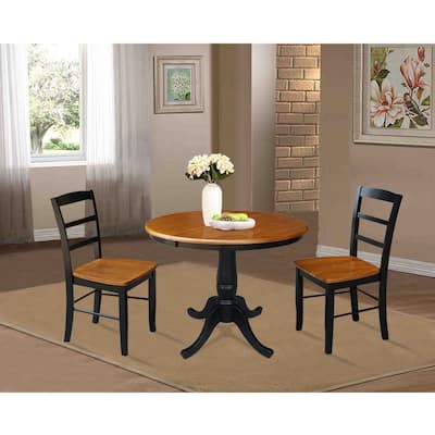 36" Round Top Pedestal Extendable Table With 12" Leaf and Madrid Chairs