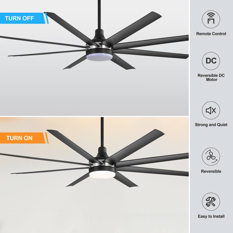 72 Inch Large LED Ceiling Fan with Light Remote(8-Blade)
