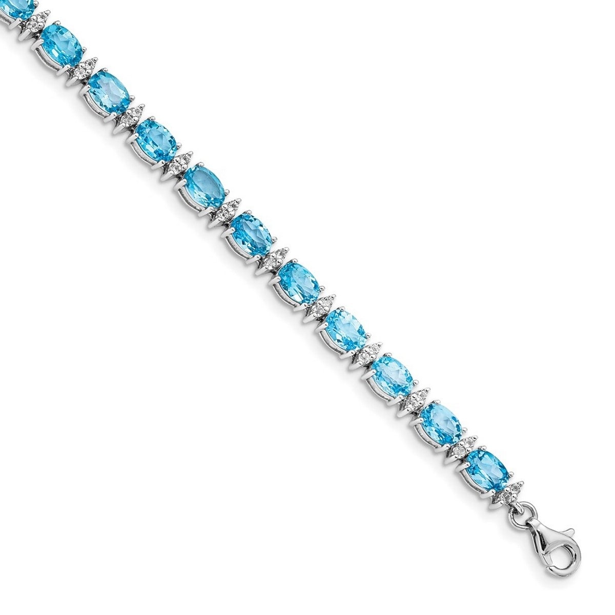 Curata 925 Sterling Silver Polished Fancy Lobster Closure Lt Swiss Bt and White Topaz Bracelet