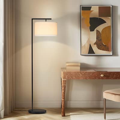 Brightech Montage Modern 60 in. Modern LED Super Bright Floor Lamp with White Fabric Drum Shade