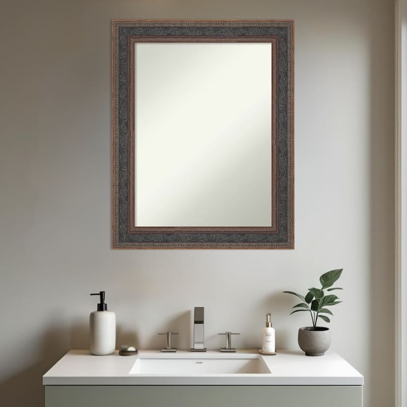 Attic Aged Non-Beveled Wood Framed Bathroom Vanity Wall Mirror