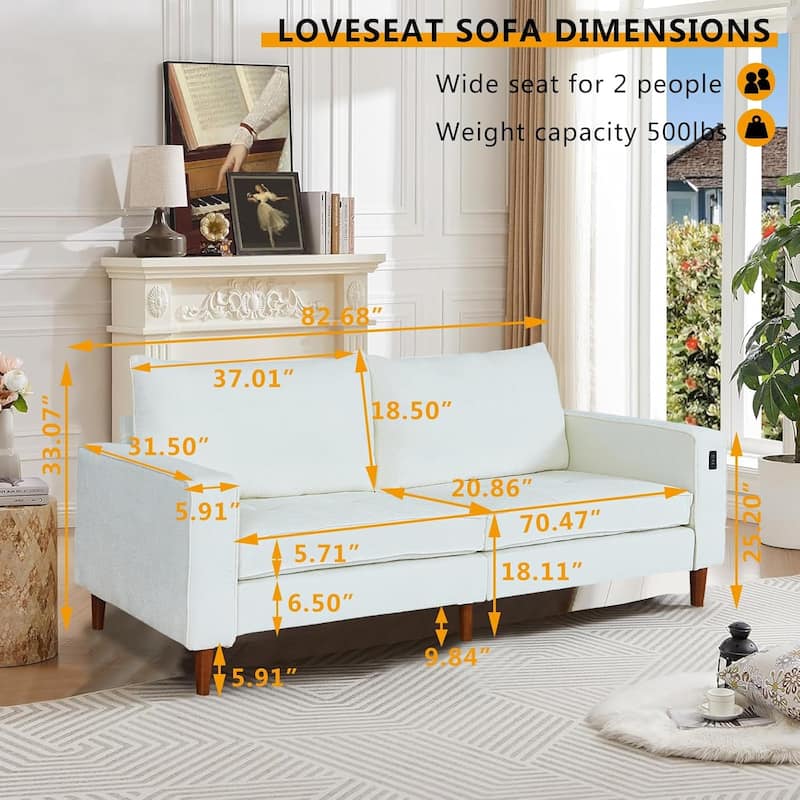 82.68'' Sofa for Living Room, Loveseat Sofa with USB/Type-C Port, Comfy Chenille Love Seat Couch with Removable Cover