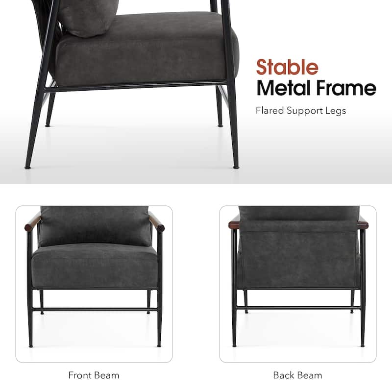 MCombo Set of 2 Modern Accent Chairs, Armchair with Upholstered Cushion, Leathaire Fabric Lounge Chairs for Living Room 4748