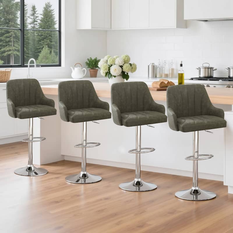 VECELO Adjustable Swivel Modern Bar Stool with Back Barstools Set of 2/ Barstools Set of 4 - Set of 4 - Dark Grey
