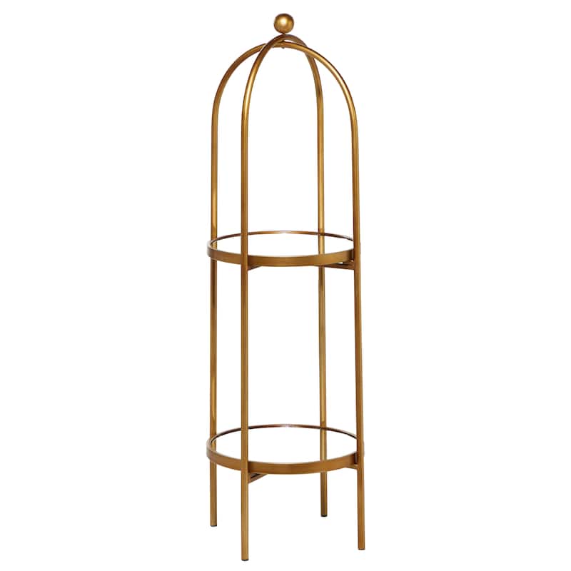 Metal 2 Shelf Shelving Unit with Mirror Shelves - Gold - Roche River Decor - 18"Wx16"Lx46"H
