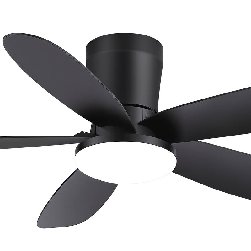 42-inch ABS 5-Blade Flush Mount Ceiling Fan with Dimmable LED Light and Remote