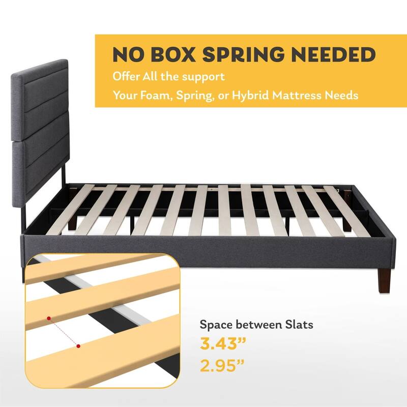 Full Size Upholstered Platform Bed Frame / Mattress Foundation / Wood Slat Support / No Box Spring Needed / Easy Assembly