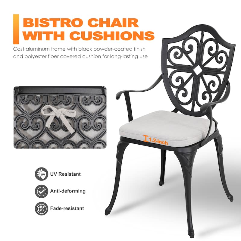 Outdoor 3-Piece Bistro Set with 2.17" Umbrella Hole and Cushions