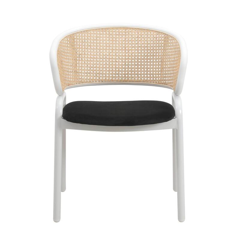 Ervilla Modern Stylish Side Chair with Rattan Back and White Steel Legs for Dining Room & Kitchen, Set of 2