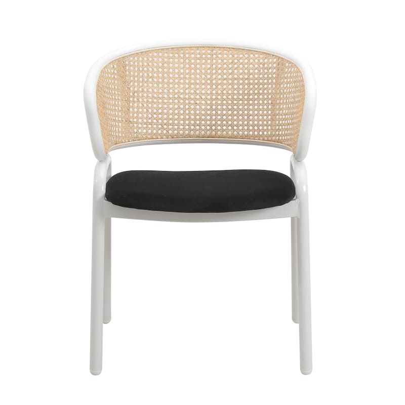 Ervilla Modern Stylish Side Chair with Rattan Back and White Steel Legs for Dining Room & Kitchen
